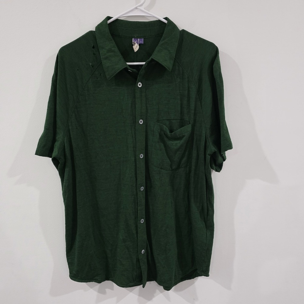 Ibex Mens Button Up Polo Shirt Size Large Merino Wool‎ Base Layer Flawed Zque